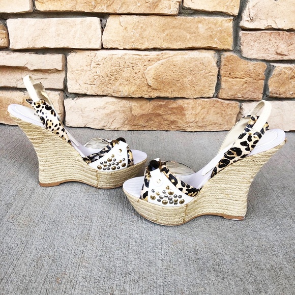 SOLD!! - Bebe Leopard Platform Espadrille Wedges - Picture 3 of 6